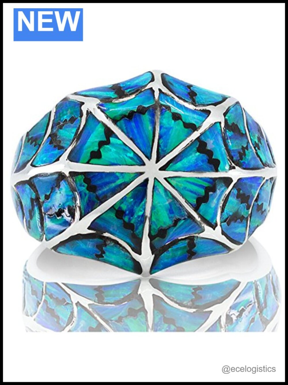 925 Sterling Silver Blue Opal Statement Ring